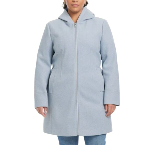 Vince Camuto hooded faux wool women zip Jacket Mid length Blue XL - Picture 2 of 6